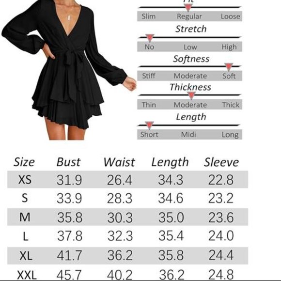 Dark Green Mini Swing Skater Dress with a Deep V-Neck, Long Sleeves - Picture 5 of 5